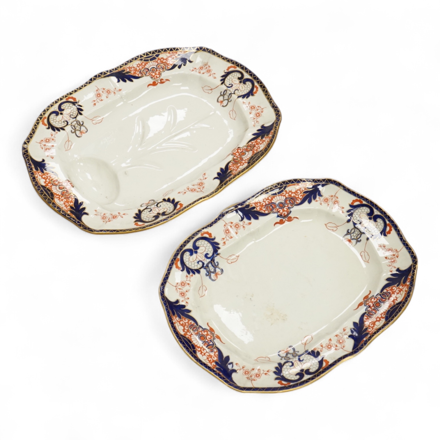 Two Royal Crown Derby meat plates, Imari pattern 3615